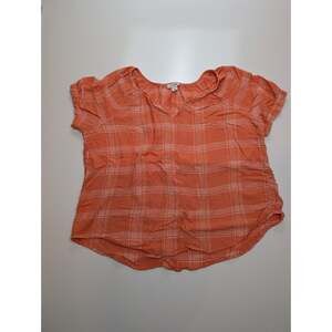 A.N.A - A New Approach Women's Short Sleeve Size XL V Neck White Orange Plaid